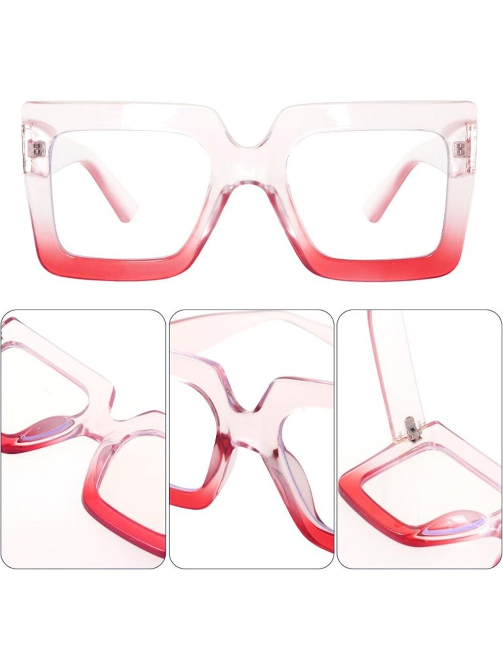 Women's Pink Oversized Square Big Frame Computer Eyewear Thick Fashion Glasses - Picture 3 of 7